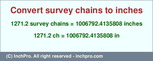 Result converting 1271.2 survey chains to inches = 1006792.4135808 inches