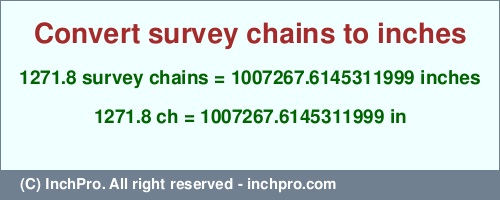 Result converting 1271.8 survey chains to inches = 1007267.6145311999 inches