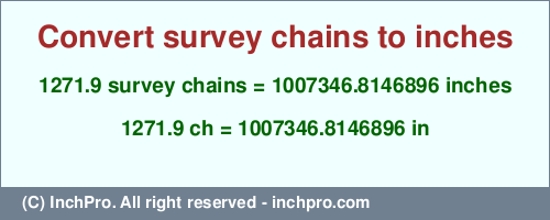 Result converting 1271.9 survey chains to inches = 1007346.8146896 inches