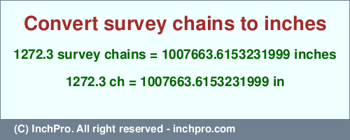 Result converting 1272.3 survey chains to inches = 1007663.6153231999 inches
