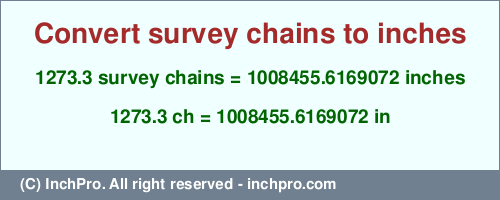 Result converting 1273.3 survey chains to inches = 1008455.6169072 inches