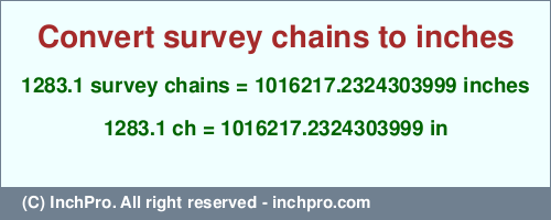 Result converting 1283.1 survey chains to inches = 1016217.2324303999 inches