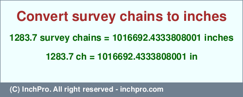 Result converting 1283.7 survey chains to inches = 1016692.4333808001 inches