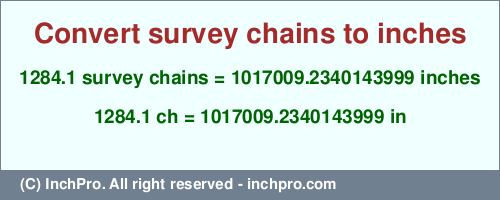 Result converting 1284.1 survey chains to inches = 1017009.2340143999 inches