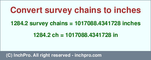 Result converting 1284.2 survey chains to inches = 1017088.4341728 inches