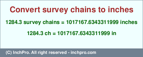 Result converting 1284.3 survey chains to inches = 1017167.6343311999 inches