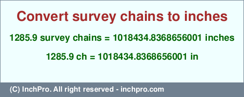 1285.9 survey chains to inches is equal to 1018434.8368656001 (in) Result converting 1285.9 survey chains to inches = 1018434.8368656001 inches