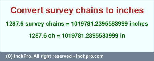 Result converting 1287.6 survey chains to inches = 1019781.2395583999 inches