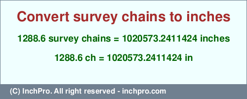 Result converting 1288.6 survey chains to inches = 1020573.2411424 inches