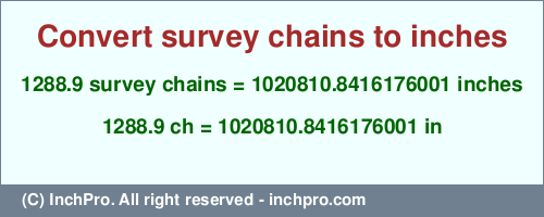 Result converting 1288.9 survey chains to inches = 1020810.8416176001 inches