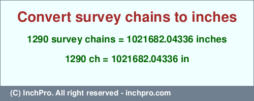 Result converting 1290 survey chains to inches = 1021682.04336 inches