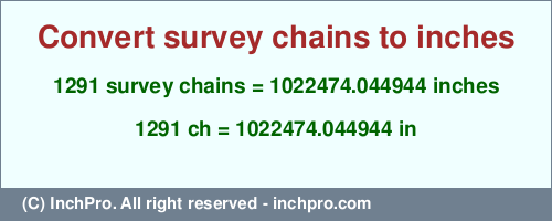 Result converting 1291 survey chains to inches = 1022474.044944 inches