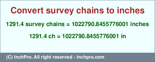Result converting 1291.4 survey chains to inches = 1022790.8455776001 inches