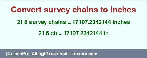 Result converting 21.6 survey chains to inches = 17107.2342144 inches