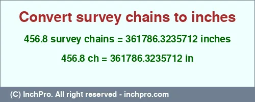 Result converting 456.8 survey chains to inches = 361786.3235712 inches