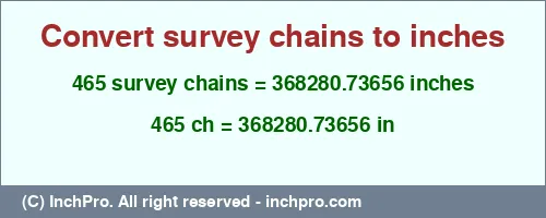 Result converting 465 survey chains to inches = 368280.73656 inches