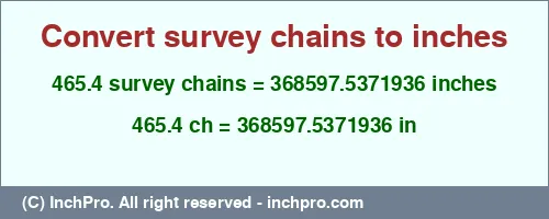 Result converting 465.4 survey chains to inches = 368597.5371936 inches