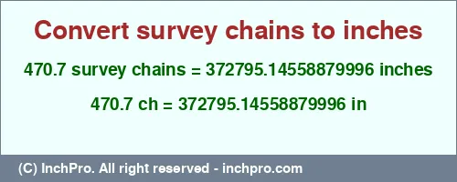 Result converting 470.7 survey chains to inches = 372795.14558879996 inches