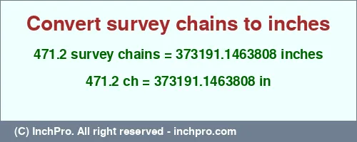 Result converting 471.2 survey chains to inches = 373191.1463808 inches