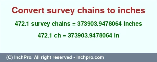 Result converting 472.1 survey chains to inches = 373903.9478064 inches