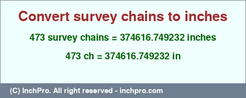 473 survey chains to inches is equal to 374616.749232 (in) Result converting 473 survey chains to inches = 374616.749232 inches