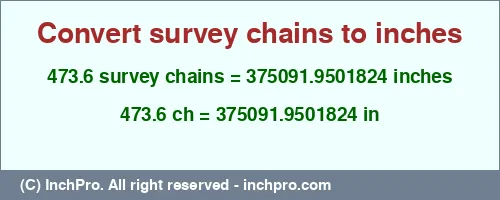 Result converting 473.6 survey chains to inches = 375091.9501824 inches