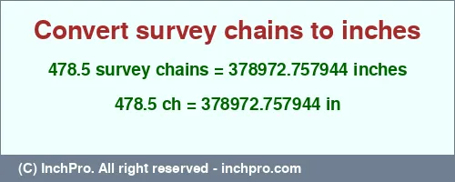 Result converting 478.5 survey chains to inches = 378972.757944 inches