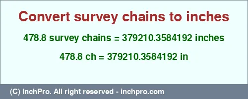Result converting 478.8 survey chains to inches = 379210.3584192 inches
