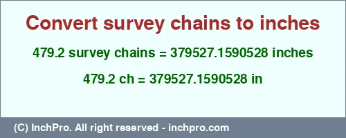 Result converting 479.2 survey chains to inches = 379527.1590528 inches