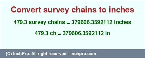 Result converting 479.3 survey chains to inches = 379606.3592112 inches