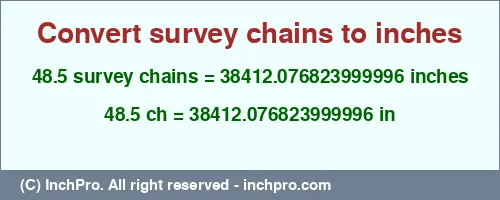 Result converting 48.5 survey chains to inches = 38412.076823999996 inches