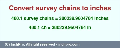 Result converting 480.1 survey chains to inches = 380239.9604784 inches