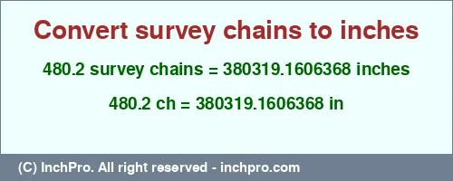 Result converting 480.2 survey chains to inches = 380319.1606368 inches