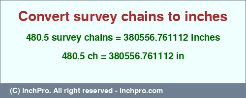 Result converting 480.5 survey chains to inches = 380556.761112 inches
