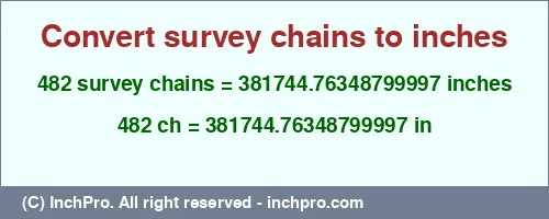 Result converting 482 survey chains to inches = 381744.76348799997 inches