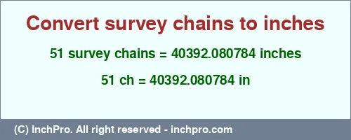 51 survey chains to inches is equal to 40392.080784 (in) Result converting 51 survey chains to inches = 40392.080784 inches