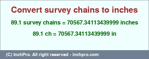 89.1 survey chains to inches is equal to 70567.34113439999 (in) Result converting 89.1 survey chains to inches = 70567.34113439999 inches