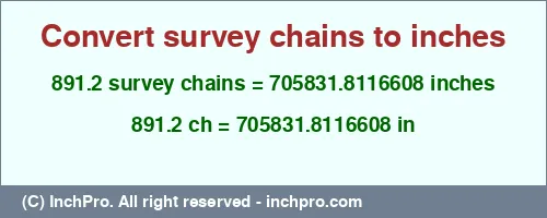 891.2 survey chains to inches is equal to 705831.8116608 (in) Result converting 891.2 survey chains to inches = 705831.8116608 inches