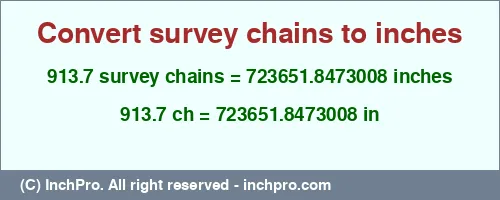 Result converting 913.7 survey chains to inches = 723651.8473008 inches