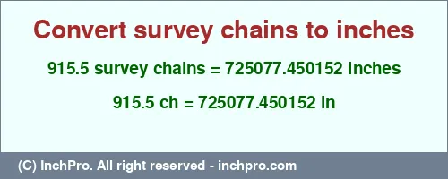 Result converting 915.5 survey chains to inches = 725077.450152 inches