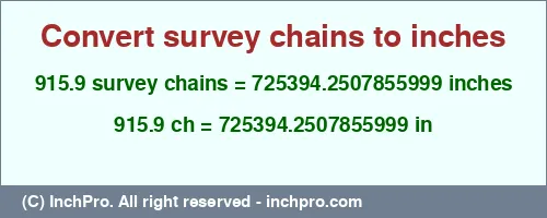 Result converting 915.9 survey chains to inches = 725394.2507855999 inches