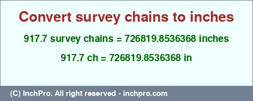 917.7 survey chains to inches is equal to 726819.8536368 (in) Result converting 917.7 survey chains to inches = 726819.8536368 inches