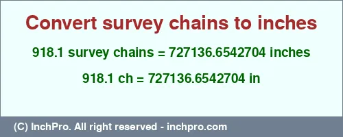 Result converting 918.1 survey chains to inches = 727136.6542704 inches