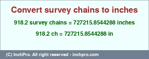 Result converting 918.2 survey chains to inches = 727215.8544288 inches