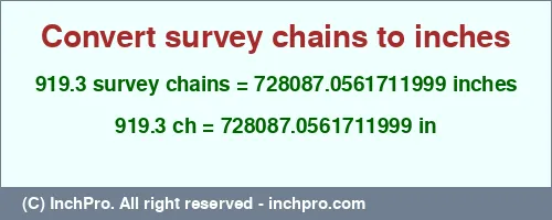 Result converting 919.3 survey chains to inches = 728087.0561711999 inches