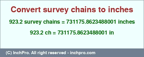 Result converting 923.2 survey chains to inches = 731175.8623488001 inches