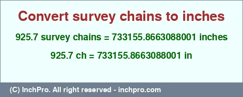 Result converting 925.7 survey chains to inches = 733155.8663088001 inches