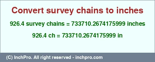 Result converting 926.4 survey chains to inches = 733710.2674175999 inches
