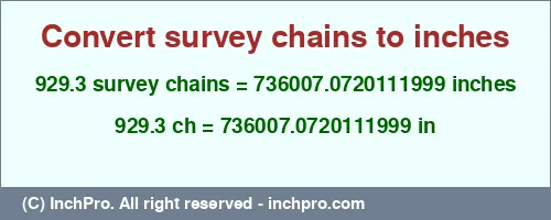 Result converting 929.3 survey chains to inches = 736007.0720111999 inches