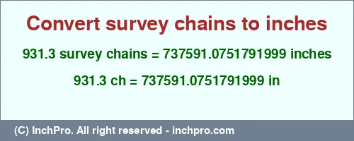 Result converting 931.3 survey chains to inches = 737591.0751791999 inches